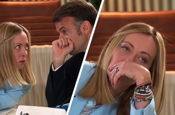 Macron i pëshpërit diçka në vesh, shikoni reagimin epik të Meloni-t (Video)