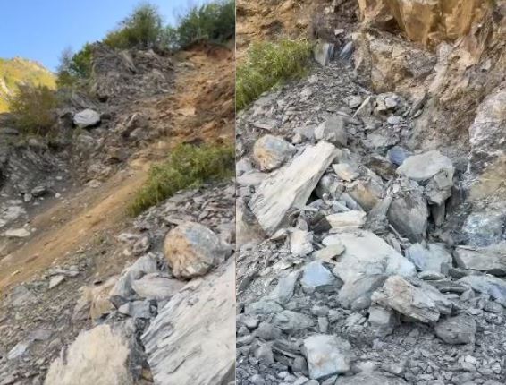 Shembet masivi shkëmbor, bllokohet qarkullimi në Rrugën e Dukagjinit. Ndërhyrja e pamundur për shkak të terrenit të paqendrueshëm